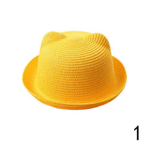 Load image into Gallery viewer, Summer Visor Hat Child Cat Ears Straw Hat Sun Hat Baby Bear Shape Parenting Hat