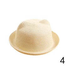 Load image into Gallery viewer, Summer Visor Hat Child Cat Ears Straw Hat Sun Hat Baby Bear Shape Parenting Hat