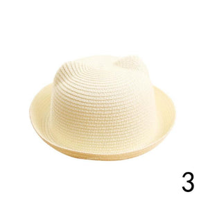 Summer Visor Hat Child Cat Ears Straw Hat Sun Hat Baby Bear Shape Parenting Hat