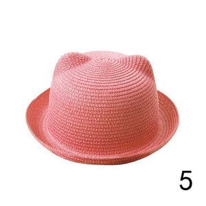 Summer Visor Hat Child Cat Ears Straw Hat Sun Hat Baby Bear Shape Parenting Hat